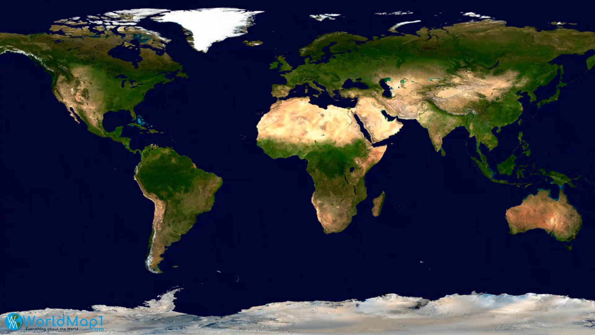 Antarctica and World Physical Map